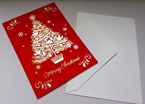 Amazon Co Jp クリスマスカードおしゃれなクリスマスツリー 赤 ベルベッド調 ホビー