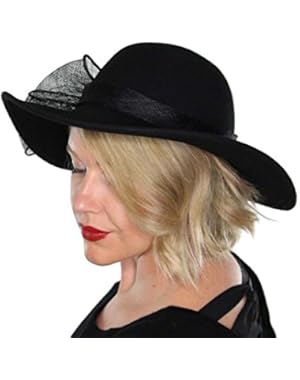 Evelyn Wool Bucket Hat Wide Brim Vintage Cloche Flapper Tea Party Church with Flower