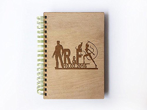 Wedding Guest book (wood) - notebook - Catwoman and Wolverine