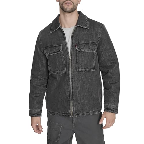 Levi's Men's 2-Chest Pocket Workwear Shacket, Black Wash Denim Filled, XX-Large