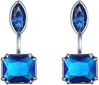 KIVN Fashion Jewelry Stunning CZ Cubic Zirconia Bridal Wedding Stud Earring Ear Jackets for Women(Sapphire)