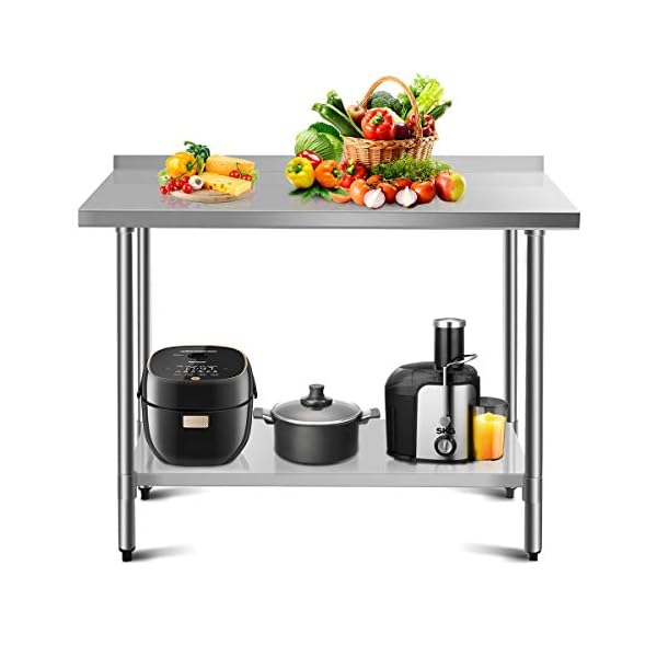 COSTWAY Arbeitstisch Edelstahl Küchentisch Gastro Edelstahltisch belastbar bis 250kg, Zubereitungstisch mit Zwischenbord…