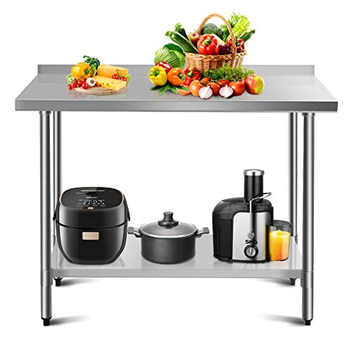 COSTWAY Arbeitstisch Edelstahl Küchentisch Gastro Edelstahltisch belastbar bis 250kg, Zubereitungstisch mit Zwischenbord…