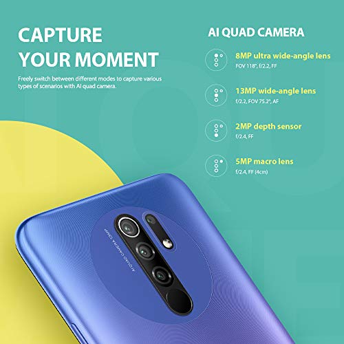 Xiaomi Redmi 9 Smartphone 4GB RAM 64GB ROM Teléfono Móvil,6.53" Pantalla Dot Drop Completa Helio G80 Procesador,Dual SIM Type-C,Cámara Cuádruple(13MP+8MP+5MP+2MP) Versión Global(Púrpura) - Imagen 3