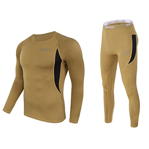 UNIQUEBELLA Men's Thermal Underwear Sets Top & Long Johns Fleece Sweat Quick Drying Thermo (M, Brown)