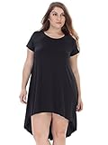 Clothink Women Black Short Sleeve Plus Size High Low Dress