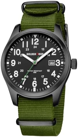 GOLDEN HOUR Mannen Nylon Slip-Thru Strap Horloge Met Militaire Tijd Gemakkelijk Gelezen Dial Gloeiende Handen 12/24 Uur Dispaly Waterdichte Sport Digitale Horloges, Zilver Bruin GOLDEN HOUR Mannen Nylon Slip-Thru Strap Horloge Met Militaire Tijd Gemakkelijk Gelezen Dial Gloeiende Handen 12/24 Uur Dispaly Waterdichte Sport Digitale Horloges, Zilver Bruin