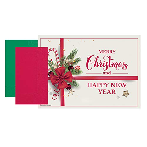 Hoffmaster 856795 Holiday Ornaments - Placemat and Napkin Combo Pack with Napkin Band, Disposable, (Each case has 250 Placemats, and 250 Napkins) (Pack of 750)