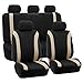 FH Group Car Seat Covers Cosmopolitan Flat Cloth Full Set Seat Covers, Car Accessories Beige Combo Steering Wheel Cover and Seat Belt Pads Airbag and Split Rear Universal Fit for Cars Vans Truck