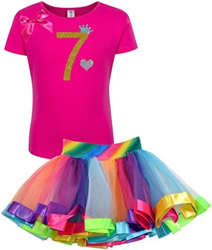 Bubblegum Divas Little Girls' 7th Birthday Gold Princess Rainbow Tutu Outfit 5-6