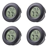 Veanic 4-Pack Mini Hygrometer Thermometer Fahrenheit or Celsius Meter Digital LCD Monitor Indoor Room Round Humidity Temperature Gauge for Humidors Home Greenhouse Babyroom Reptile Incubator