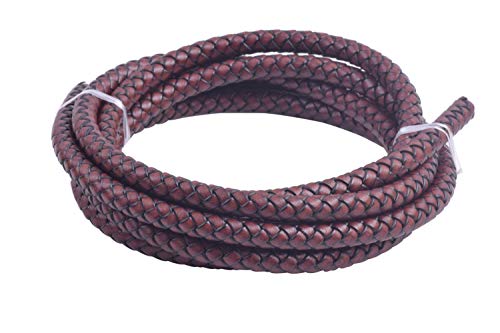 KONMAY 1.8Meters 8.0mm Vintage Rust Round Geneuine Braided Leather Cord Bolo Leather Cord…