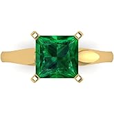 Clara Pucci 14K Solid Yellow Gold 2.5 ctw Emerald Solitaire Ring for Women | Anniversary, Birthday Gift | 8.5mm Princess Cut