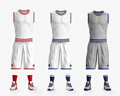 Front & Back Personalized Basketball Jersey Set Team Uniform Round Neck (White+Red)