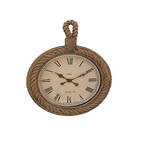 Deco 79 68572 Wood Rope Wall Clock, 19" x 27" Beachfront Decor