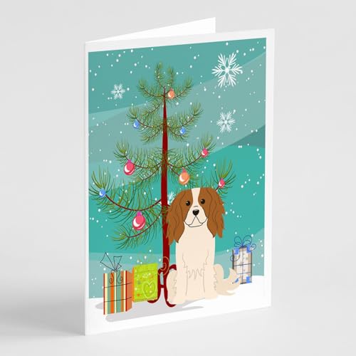 Caroline's Treasures Merry Christmas Tree Cavalier Spaniel Greeting Cards Pack…