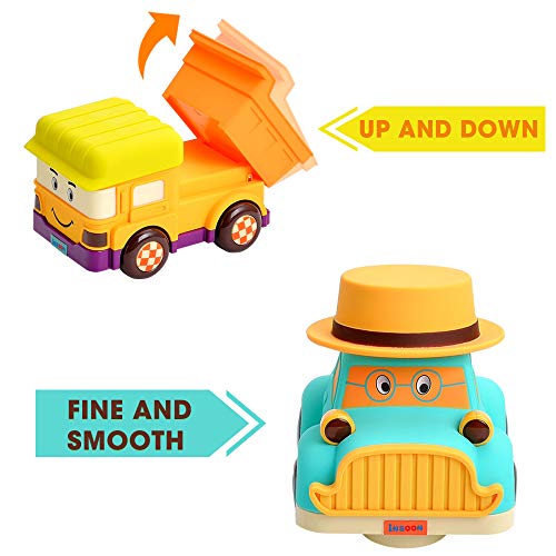 Insoon Toddlers Toy Cars for Girls and Boys 2 Pack of Talking Cartoon Cars Playset Toy Trucks and Vintage Cars Run with Music for Kids Who Love Vehicle Toys