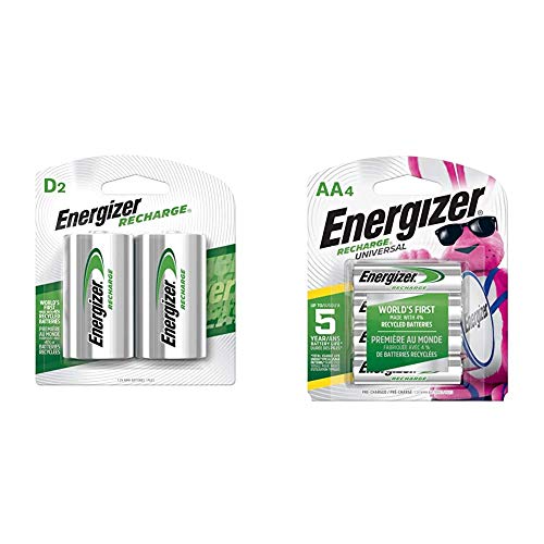 Energizer Rechargeable D Batteries, NiMH, 2500 mAh, 2 Count (NH50BP2