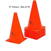 Cintz 9" Cones, Orange Field Cone Markers, Traffic Cones, Set of 10