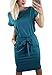 Kesujin Short Sleeve Dresses for Women Elegant Lantern Sleeve Ladies Casual Pencil Dress for Women with Belt (Dark Green, Tag L (US 12-14))