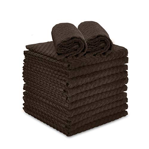 Talvania Brown Kitchen Towels, 100% Cotton Dobby Weave Terry Towel Set, 12 Dark Brown Absorbent Multipurpose Dish Cloth, Hand Towel and All Kitchen Cleaning 15" X 25" Machine Washable (Coffee Bean) - Thumbnail 7