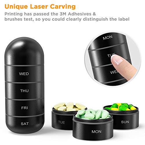 Zannaki Detachable Moisture Proof Weekly Pill Organizer, Aluminum Alloy BPA Free Travel Camping 7 Day Pill Box Case Waterproof and Portable to Hold Vitamins, Fish Oil, Supplements and Medication