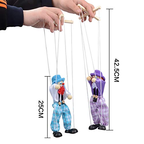 Shuohu Kids Pull String Clown Puppet Wooden Marionette Handcraft Toy Joint Move Doll Purple