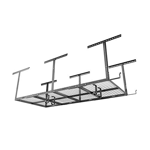 FLEXIMOUNTS 4x8 Overhead Garage Storage Rack with Hooks Adjustable