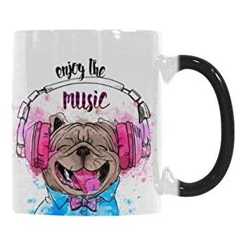 InterestPrint Cute Dog with Headphone Heat Sensitive Color Changing Coffee Mug Cup Morphing Tea Cup for Women Men Kids Mom Dad Friends, 11 Ounce