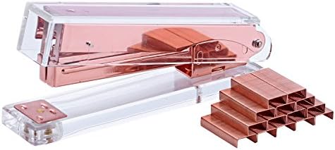 Premium Clear Acrylic Rose Gold Stapler with 1,000 Staples Set | Modern Office Desk Accessory To Brighten Up Your Workspace | Makes A Perfect Gift for Students, Teachers, Colleagues, and More