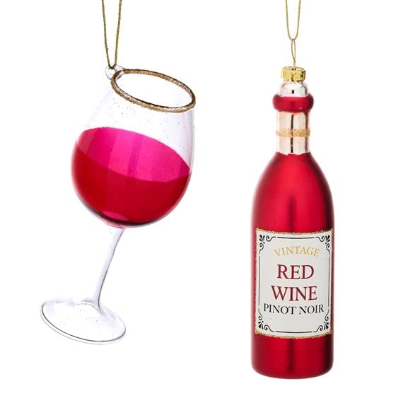 Sass & Belle Christmas Cheer Red Wine and Glass Shaped Bauble - Set of 2