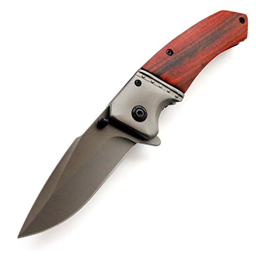 Eafengrow 4.5 inch Closed Pocket Knife Wood Handle 440C Steel ,Perfect Tactical Knife Outdoor Tool