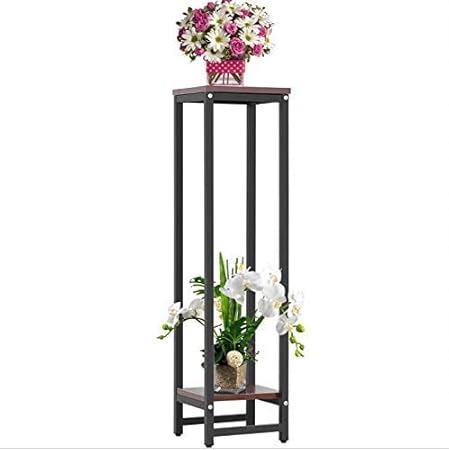 Weston Crafts 2 Tier Plant Stand 37.4in Art Flower Pot Holder Rack Planter Metal Wood Potted Plant Stand Supports Decorative Pots Containers Stand Garden Balcony Patio Living Room