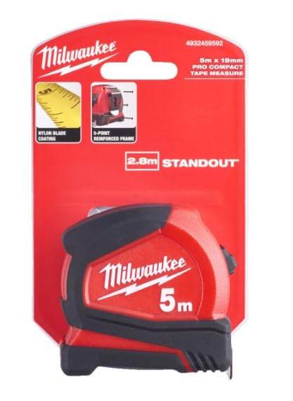 Milwaukee Pro-Compact Tape Measure 5 Metres/Non-Magnetic 19 mm Wide Band 4932459592 Red/Black