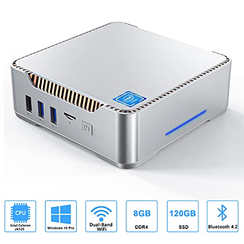 Mini PC Windows 10 Pro, Mini Desktop Computer Intel Celeron N3350 8GB DDR3 128GB SSD 4K, HDMI x2