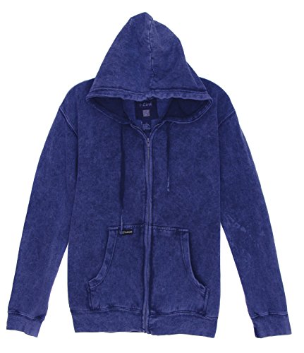 I-Link Men's Acid Washed Fleece Full Zip Hoodie Sweatshirt-Navy-L