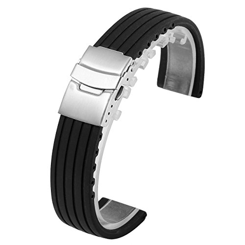 Top Plaza Waterproof Soft Silicone Rubber Watch Strap Band Deployment Buckle for Citizen Lg G-watch Seiko Samsung Mens Womens Watch