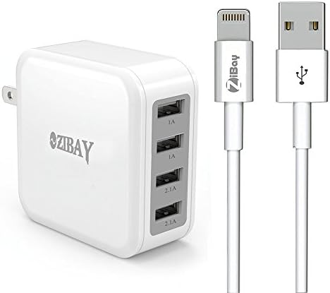 iPhone Cable, ZiBay 4-Port 4.2A 5W Travel Wall Charger, Foldable Plug for iPhone 7, iPhone 6/6s, iPhones 5/5s, iPad Minis, iPad Airs, iPod Touch, iPods (WHITE)