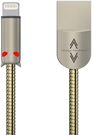 Vertigo Vendibles Metal iPhone Charger Cable with LED Light - High Speed 4FT Tangle-Free Cord (Gold)