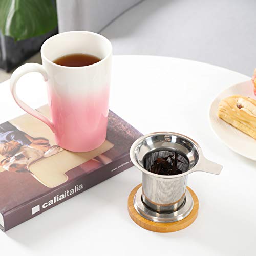 TEANAGOO M066-P Bone China Tea-Mug with Diffuser and Lid, 18 OZ, Pink, Office Tea-cup with steep strain Steeper Brewing Strainer for Loose Leaf Tea, One Tea Drinking Filter Set for Tea Lover - Thumbnail 5