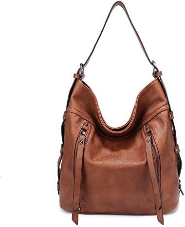 DDDH Hobo Handbags Leather Purses Large Tote Shoulder Bags Vintage Bucket Bag For Women (Brown)