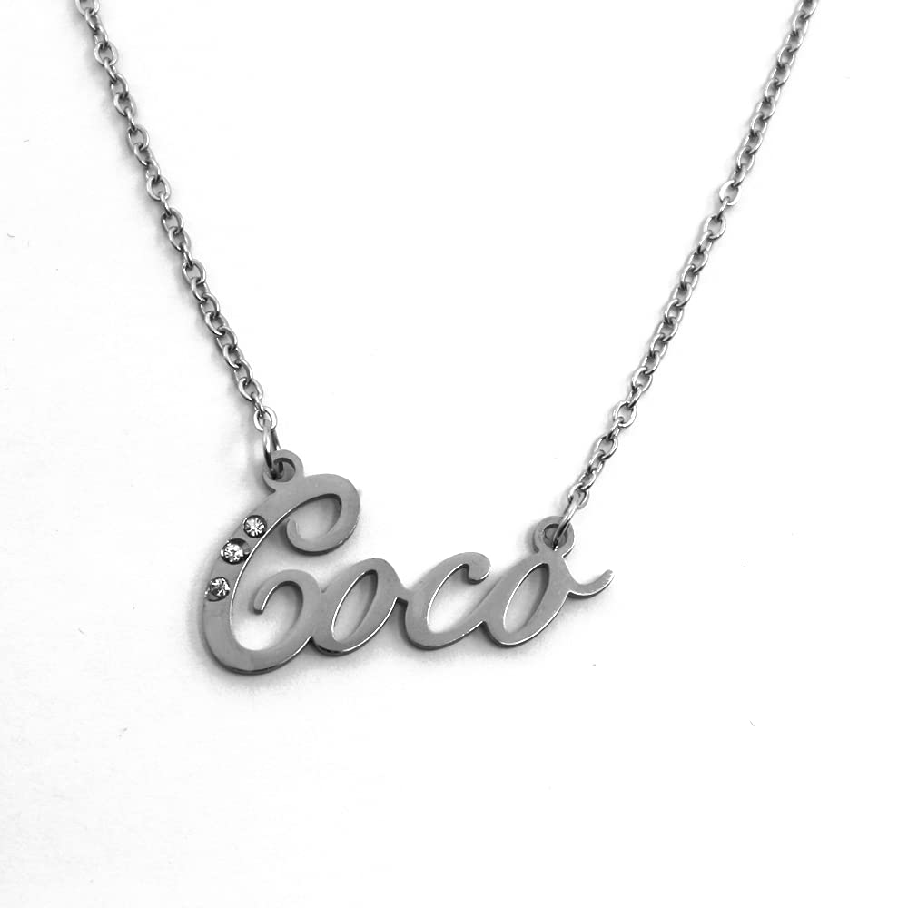 Kigu Name Necklace Coco - Silver Tone - Custom Name Necklace - Personalised Jewellery for Ladies- Customised Jewellery for Girls- Custom Pendant Coco
