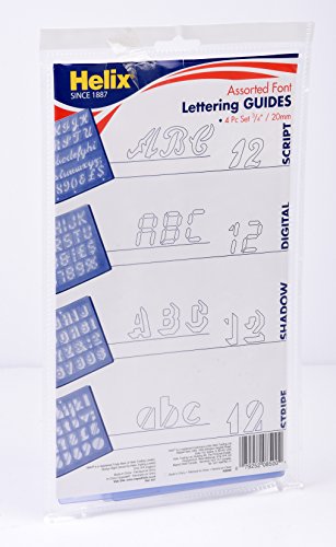 Helix Assorted Font Lettering Guide 4 Piece Set (Script, Digital, Stripe, Shadow) (08500)