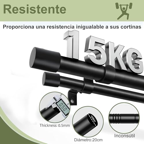 Barra de Cortina Doble para ventana, Tubo Cortina Doble Negro, Cortinero Doble Negro, cortineros para ventanas, Barras de cortina Ajustable doble para casa, Armario (71-213cm(28-84"))