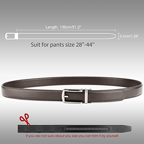 WERFORU Leather Ratchet Dress Belt for Men Perfect Fit Waist Size Up to 44" with Automatic Buckle