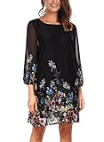 DJT Women's Floral Pattern 3/4 Sleeve Loose Fit Chiffon Tunic Dress Medium Black Floral