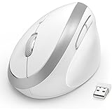 Wireless Vertical Mouse, Jelly Comb MV009 SMALL Wireless Mouse 2.4G High Precision Ergonomic Optical Mice with Adjustable Sensitivity 800/1200 /1600 DPI, 6 Buttons,【 For Small Hands 】 (White+Silver)