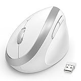 Wireless Vertical Mouse, Jelly Comb MV009 Small Wireless Mouse 2.4G High Precision Ergonomic Optical Mice with Adjustable Sensitivity 800/1200 /1600 DPI, 6 Buttons,【 for Small Hands 】 (White+Silver)
