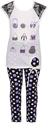 Ziggles Wiggles Little Girls White Lace Bag Print Dotted 2 Pc Legging Set 2T-6X