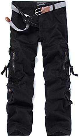 METERDE Men's Cotton Washed Baggy Army Travel Outdoor Cargo Pants Black 33